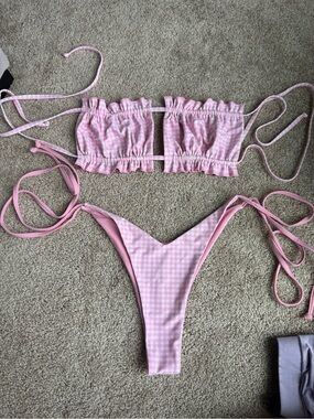 Pink Gingham Ruffle Tie Bikini Set NWOT